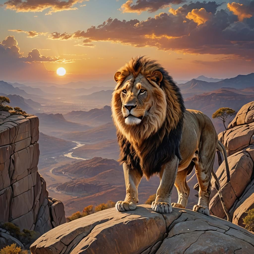 Majestic Lion at Sunrise: Strength and Courage