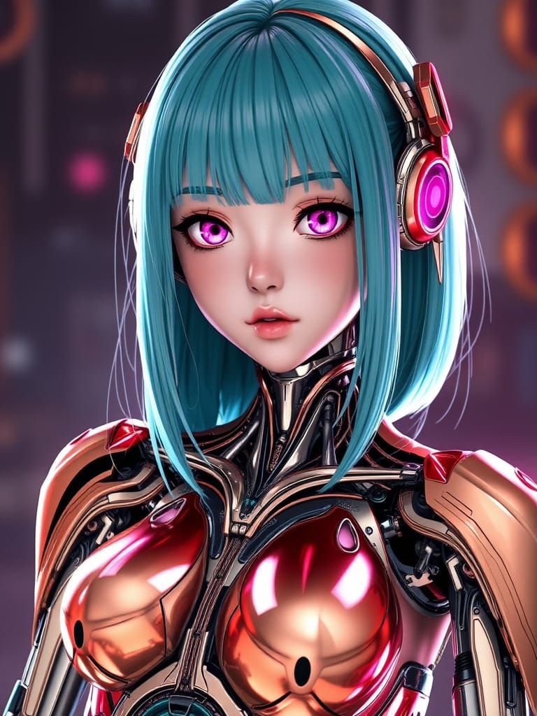 Anime Android Girl in Hyper-Realistic Cyberpunk Style