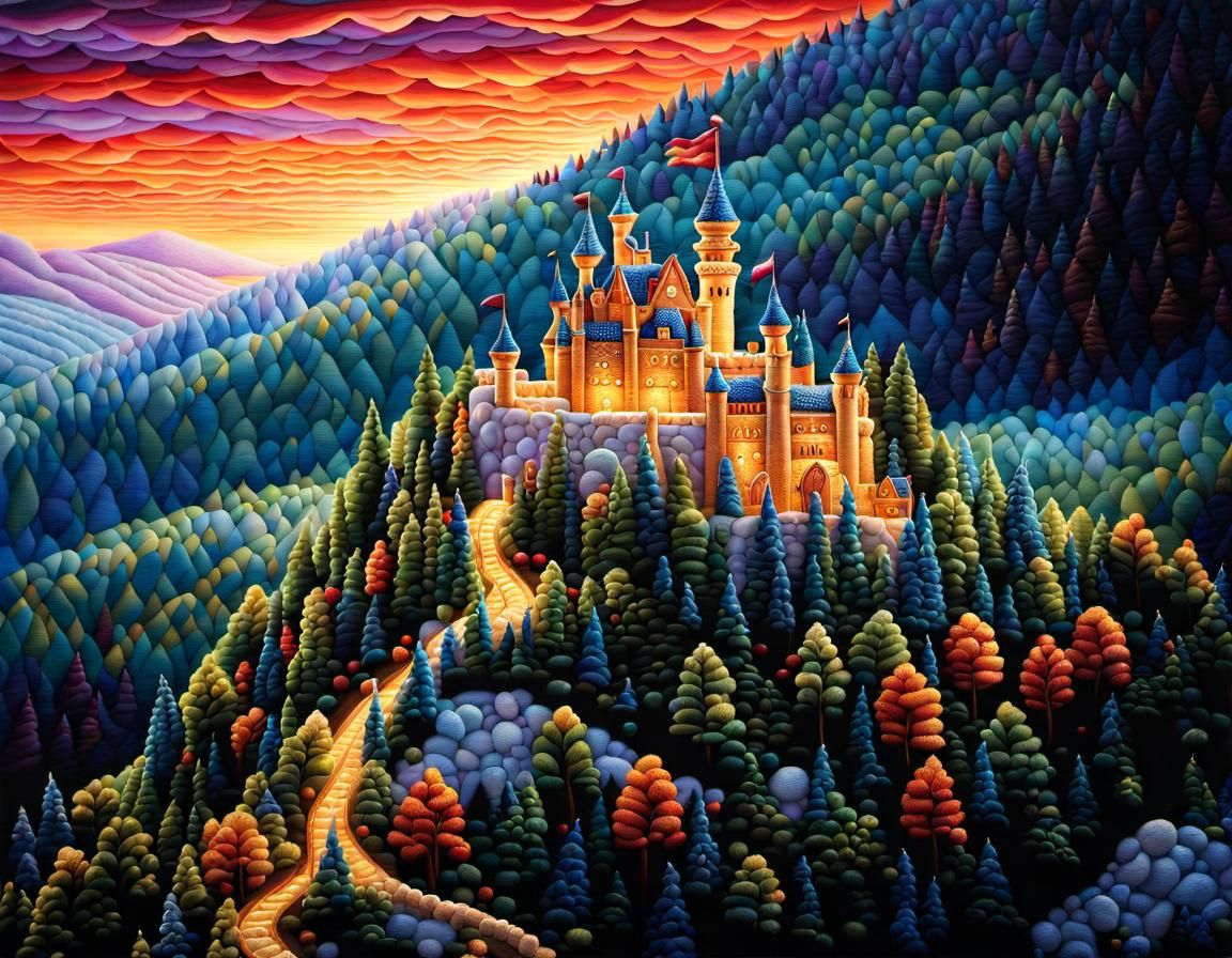 Quilted Castle on a Hill: Storybook Fantasy Art