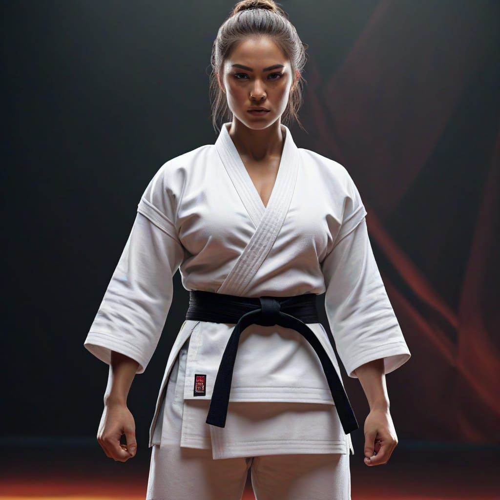 Confident Female Athlete in Pristine White Judo Gear