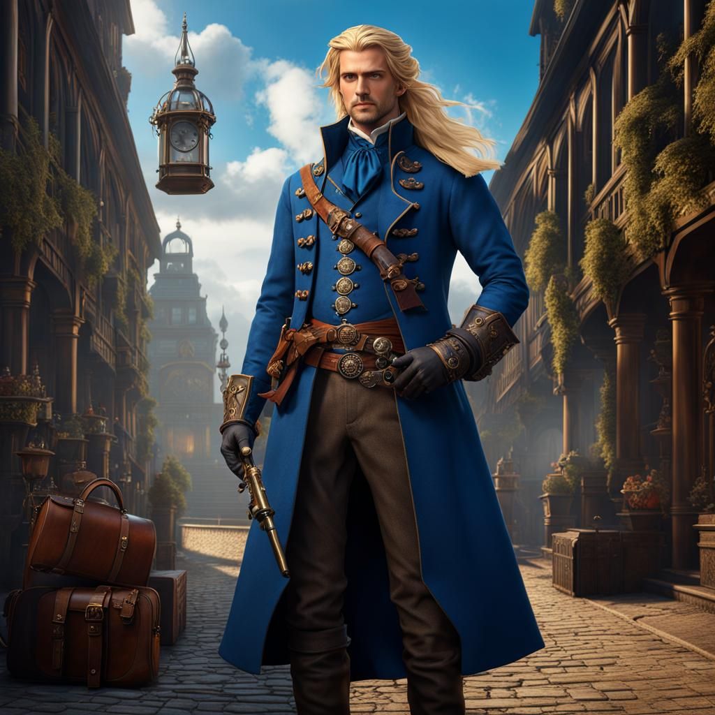 Steampunk Gunslinger in Fantasy Setting, Digital Art