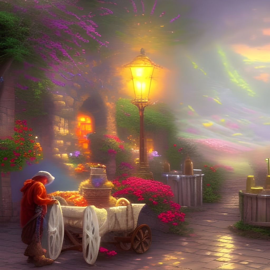 Ethereal Merchant Scene in Kinkade Style