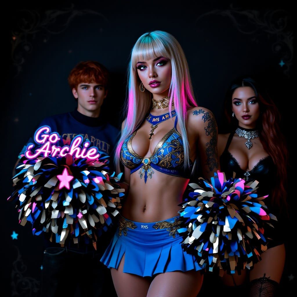 Goth Cheerleader Betty in Cyberpunk Fantasy Style