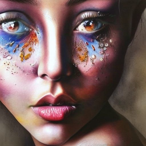 Beautiful Hyperrealistic Watercolor Portrait with Natural Li...