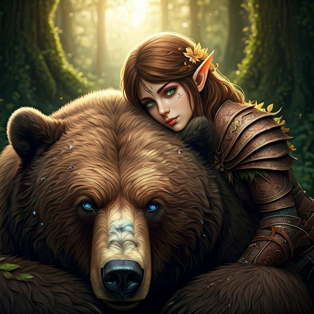 Druids Resting in Forest, Dreamlike Art