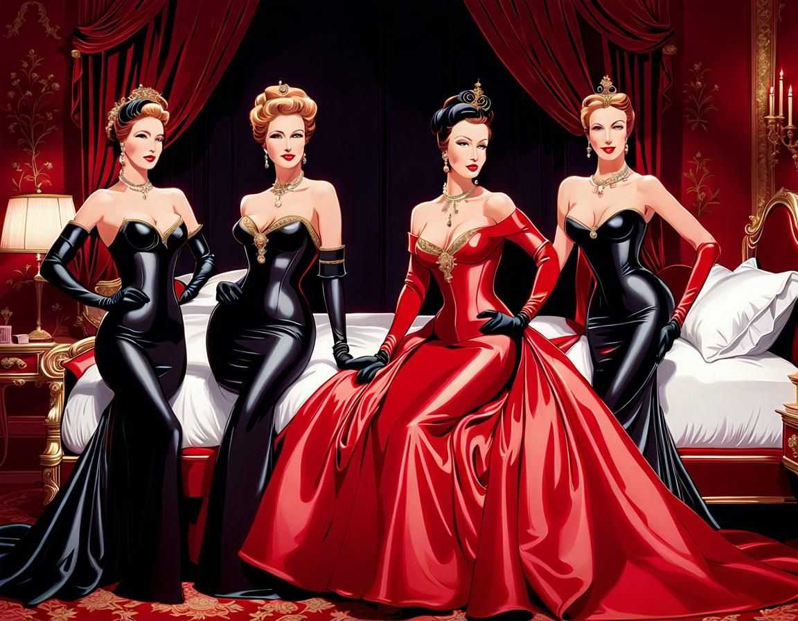 Elegant Figures Adorned with Tentacles in a Lavish, Mythical...