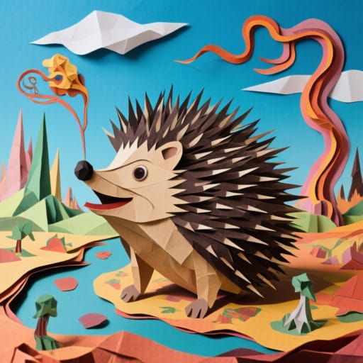 Whimsical Paper Hedgehog World in Surrealist Style