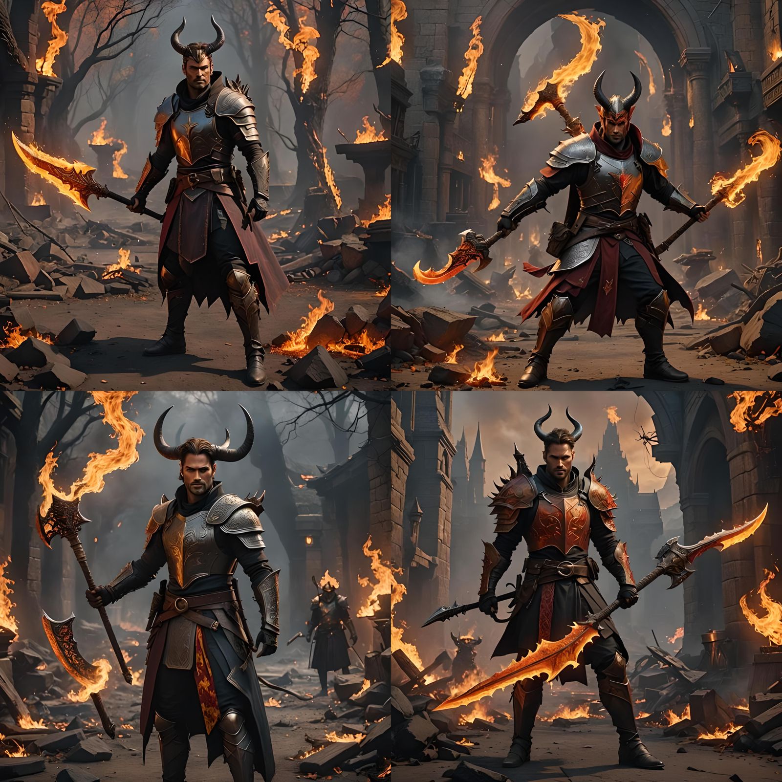 Tiefling Warlock with Flaming Greataxe: Digital Matte Painti...
