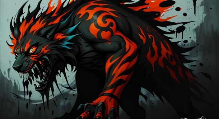 Menacing Hybrid Predator in Graffiti Splash Art