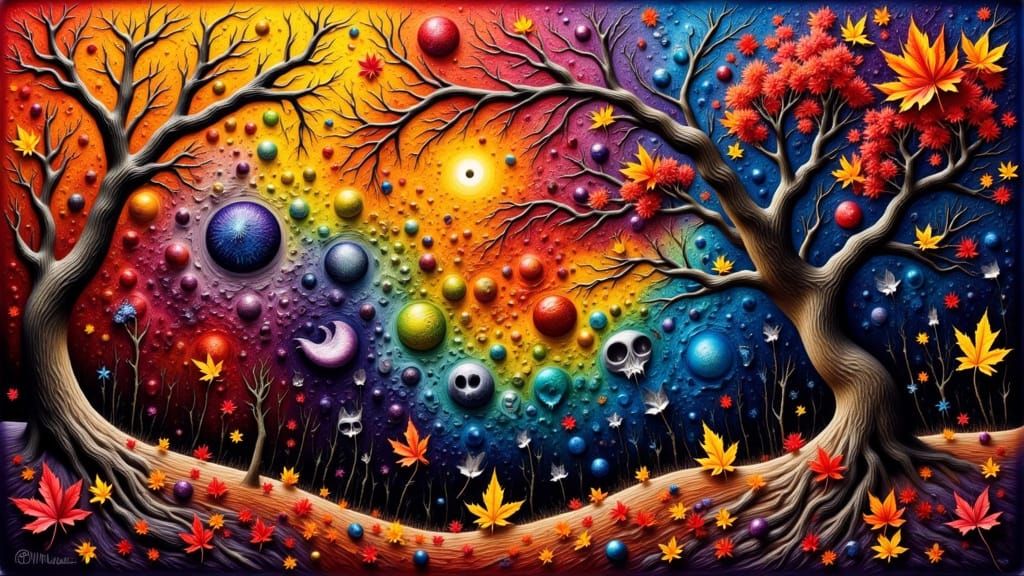 Kinetic Pointillism Autumn Landscape