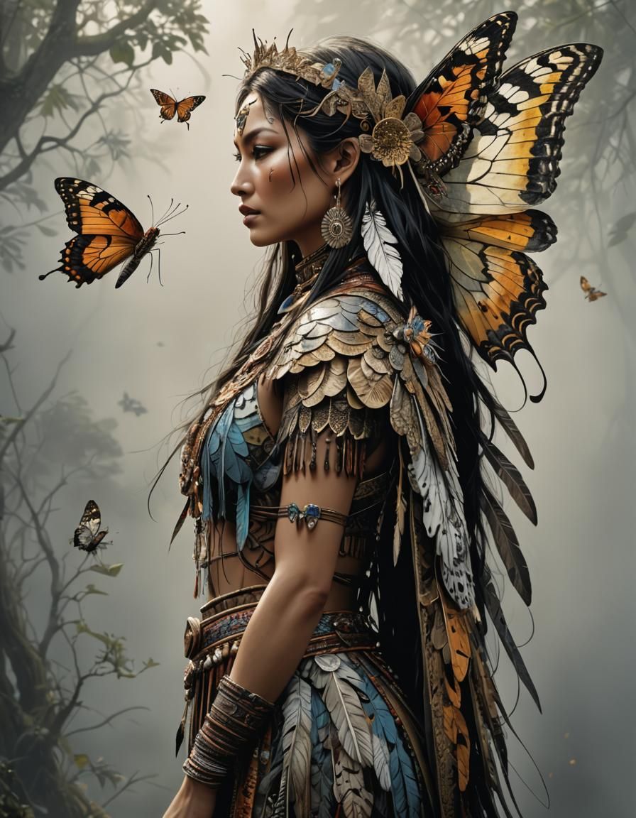 Native American Woman with Butterfly Wings