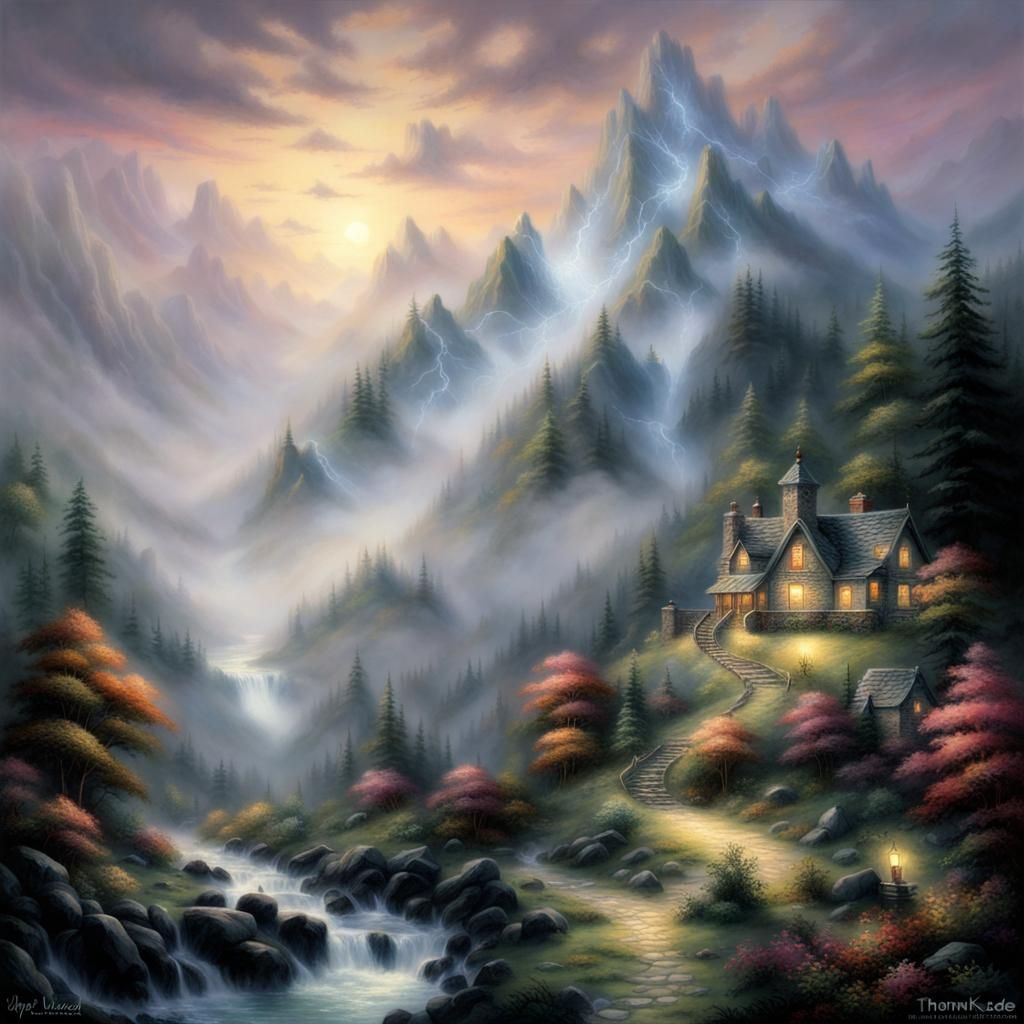 Ethereal Dark Mountain Fantasy Landscape