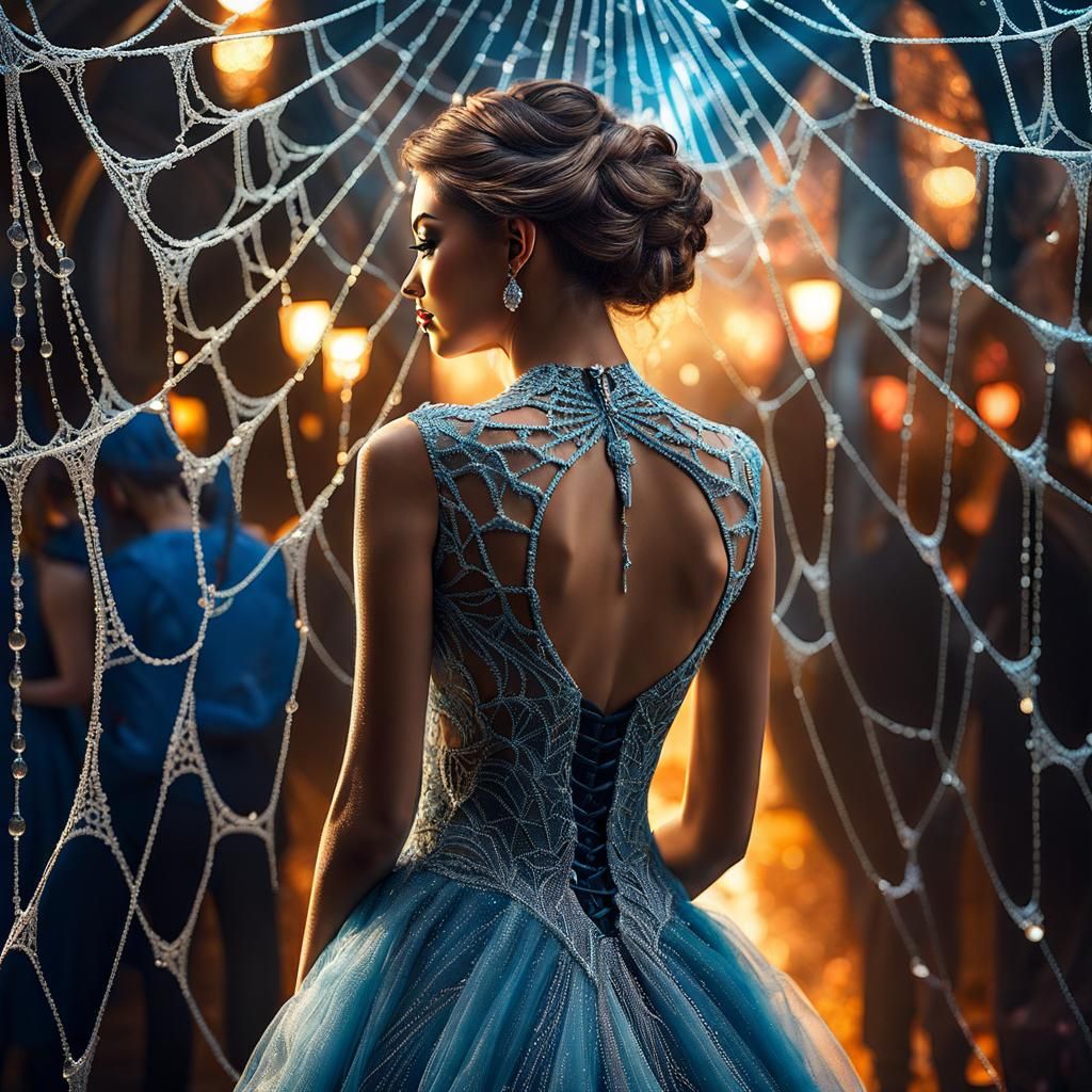 Spider Web Dress in Surreal Dreamscape