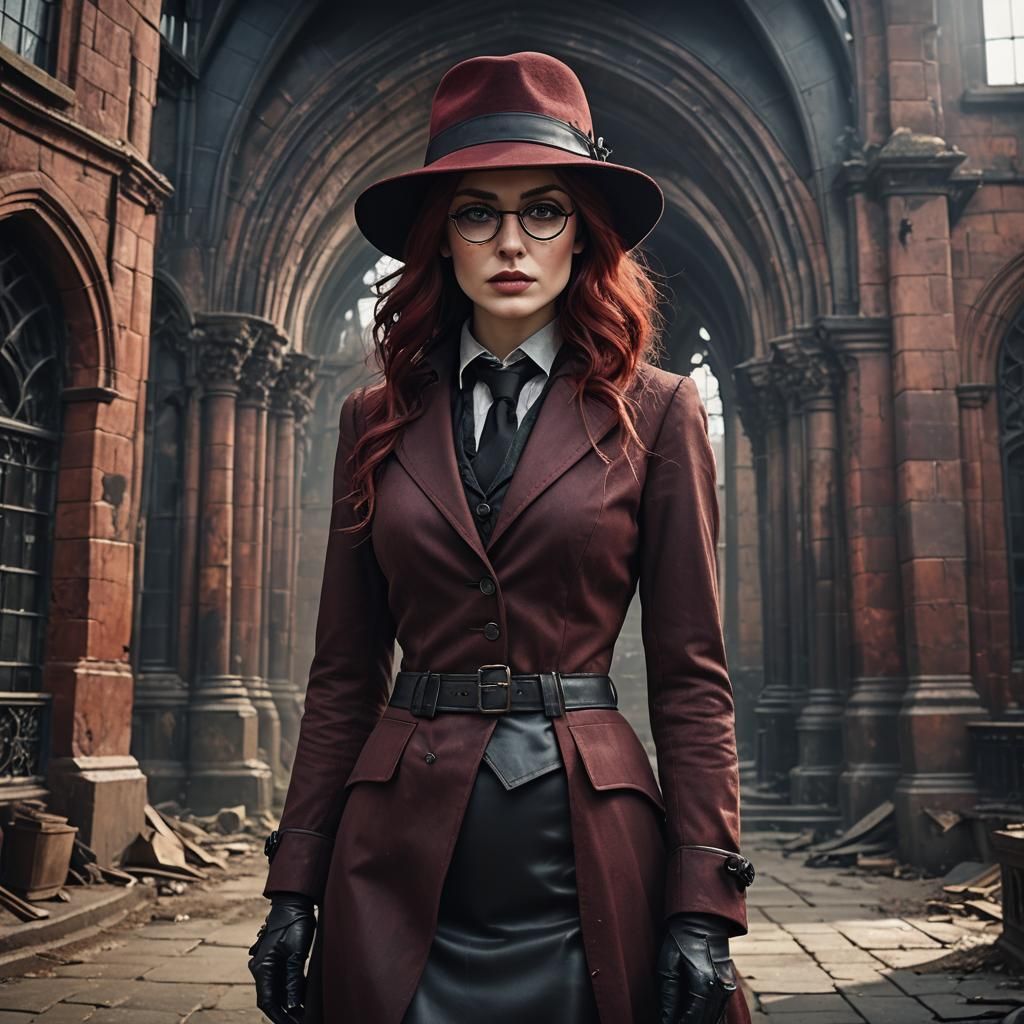 Gothic Adventurer in Dark Red Hair, Sharp Focus