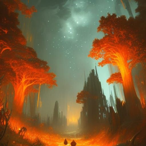 Lush Fantasy Mushrooms Under a Starry Sky