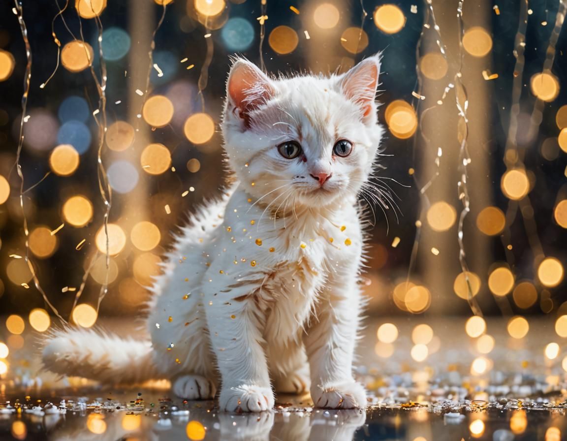 Watercolor Kitten with Diwali Lights Background