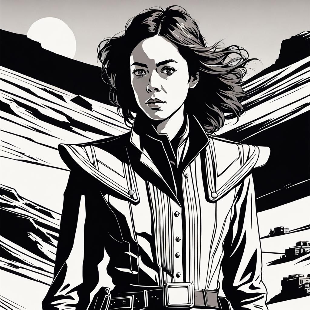 Retro Sci-Fi Aubrey Plaza Illustration in Ink Line Art