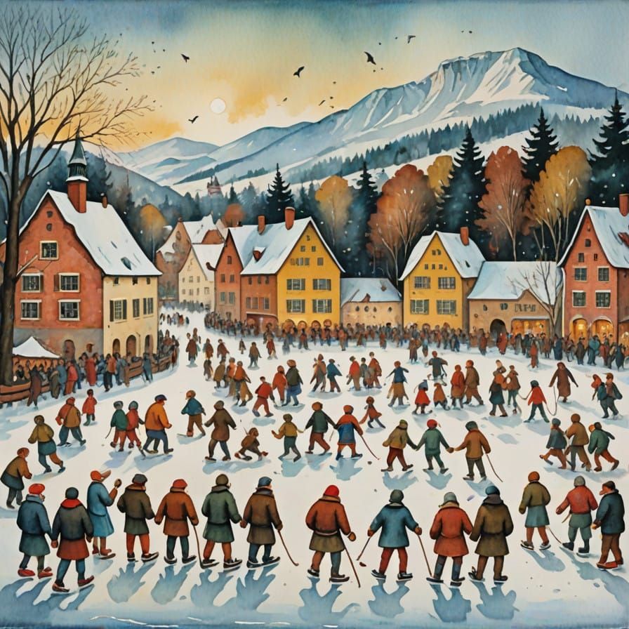 Winter Gathering in Epic Impressionist Style
