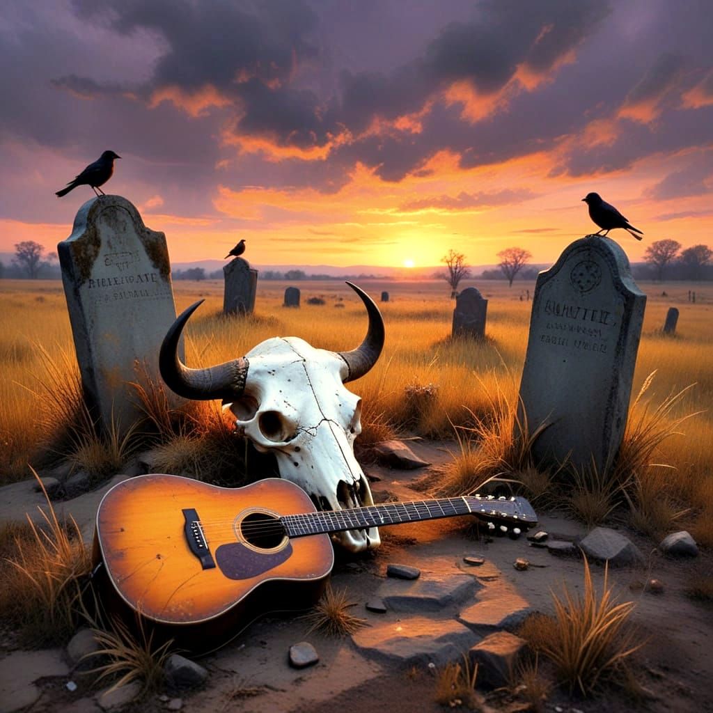 Graveyard Buffalo Skull at Dusk: Gothic Americana
