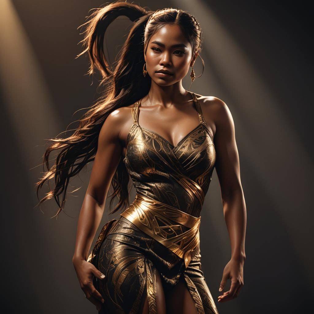 Filipina Woman in Dramatic Pose: Hyper-Realistic Digital Art
