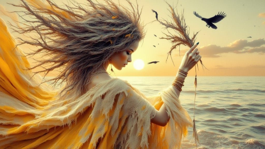 Surreal Woman Connecting in Abstract Landscape