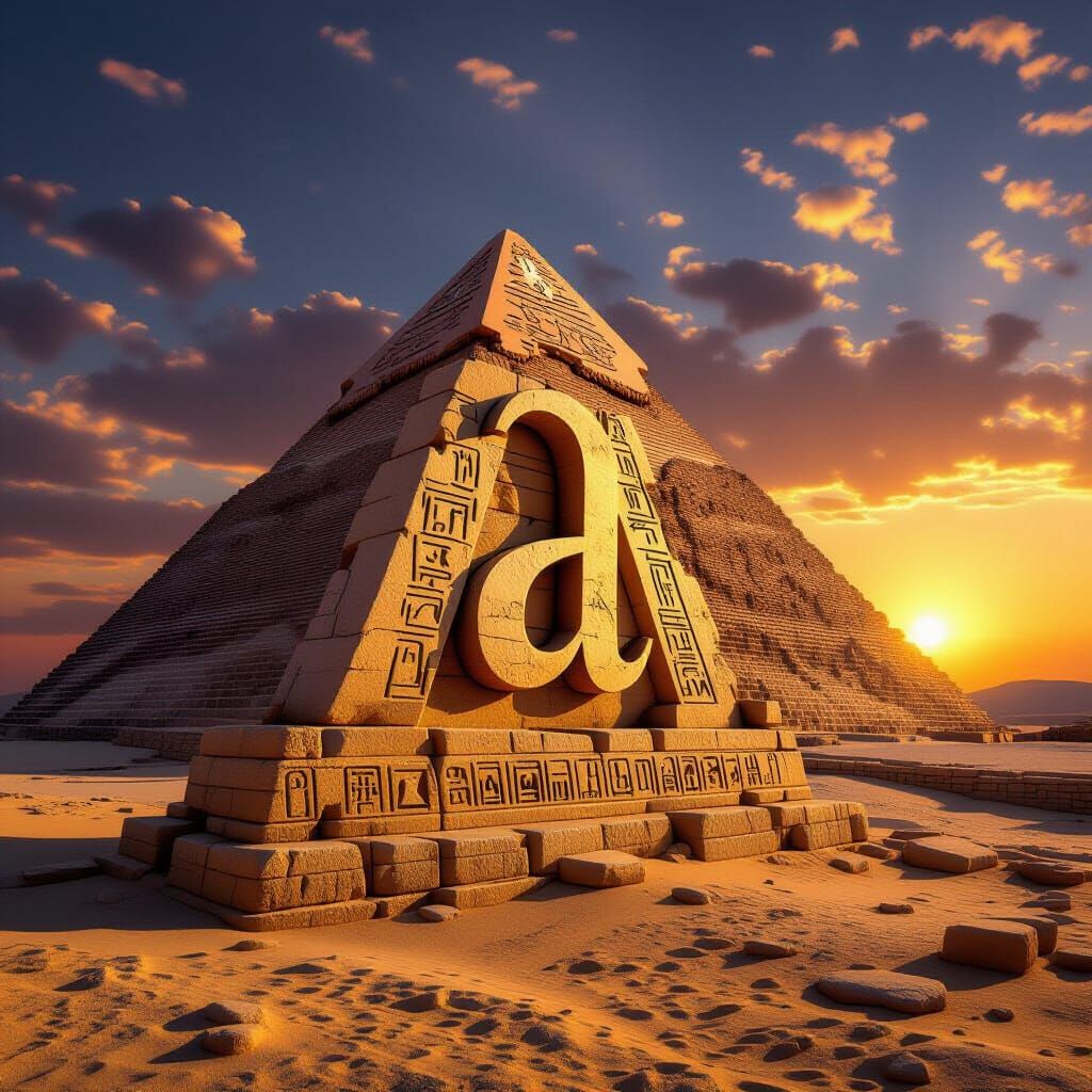 Greek Alpha Symbol Carved into Great Pyramid at Sunset
