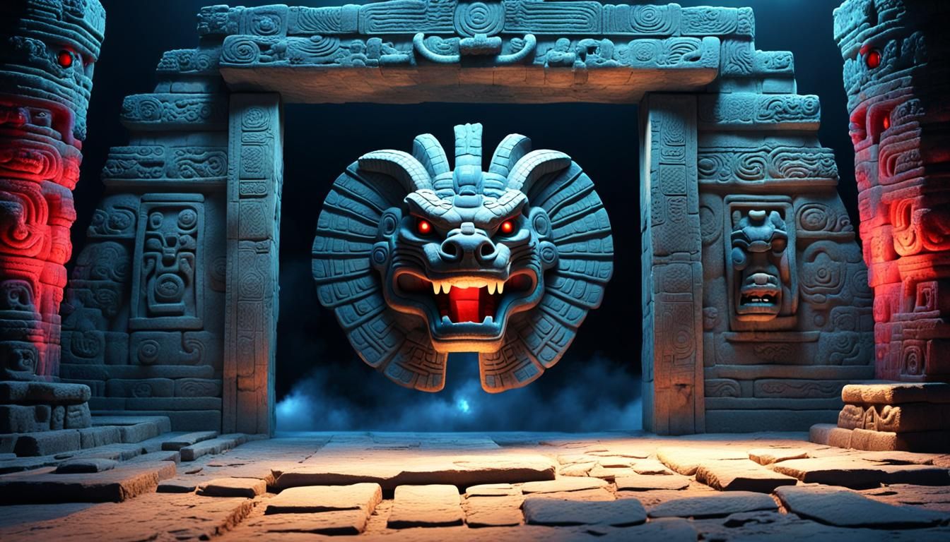 Quetzalcoatl Emerges from Mayan Pyramid in 3D
