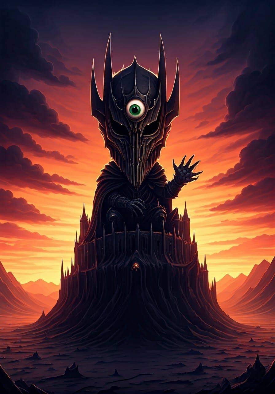 Chibi Sauron's Googly-Eyed Gaze over Barad-dûr