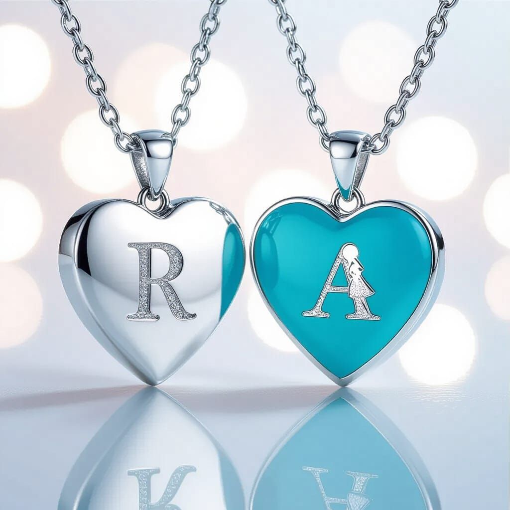 Matching Broken Heart Pendants: Silver 'R' & Turquoise 'A'