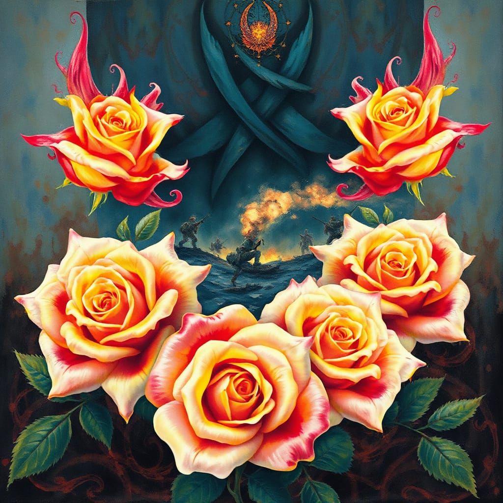 Ethereal Roses in Neon Impasto Style