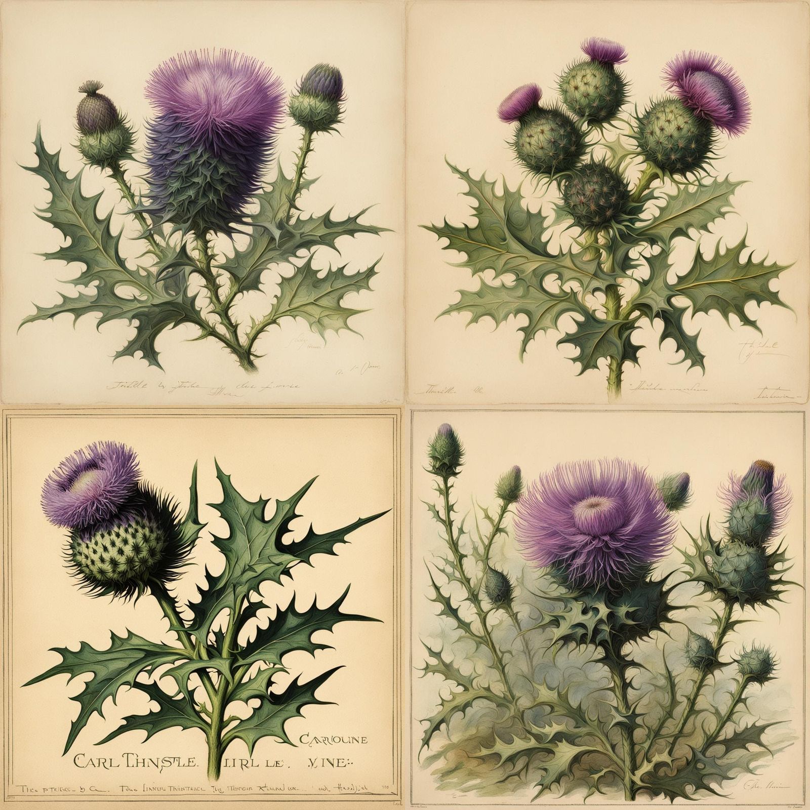 Botanical Illustration of a Thistle Plant