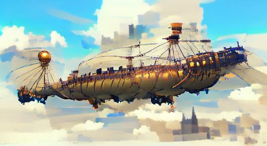 Steampunk Airship Concept Art in Ukiyo-e Style