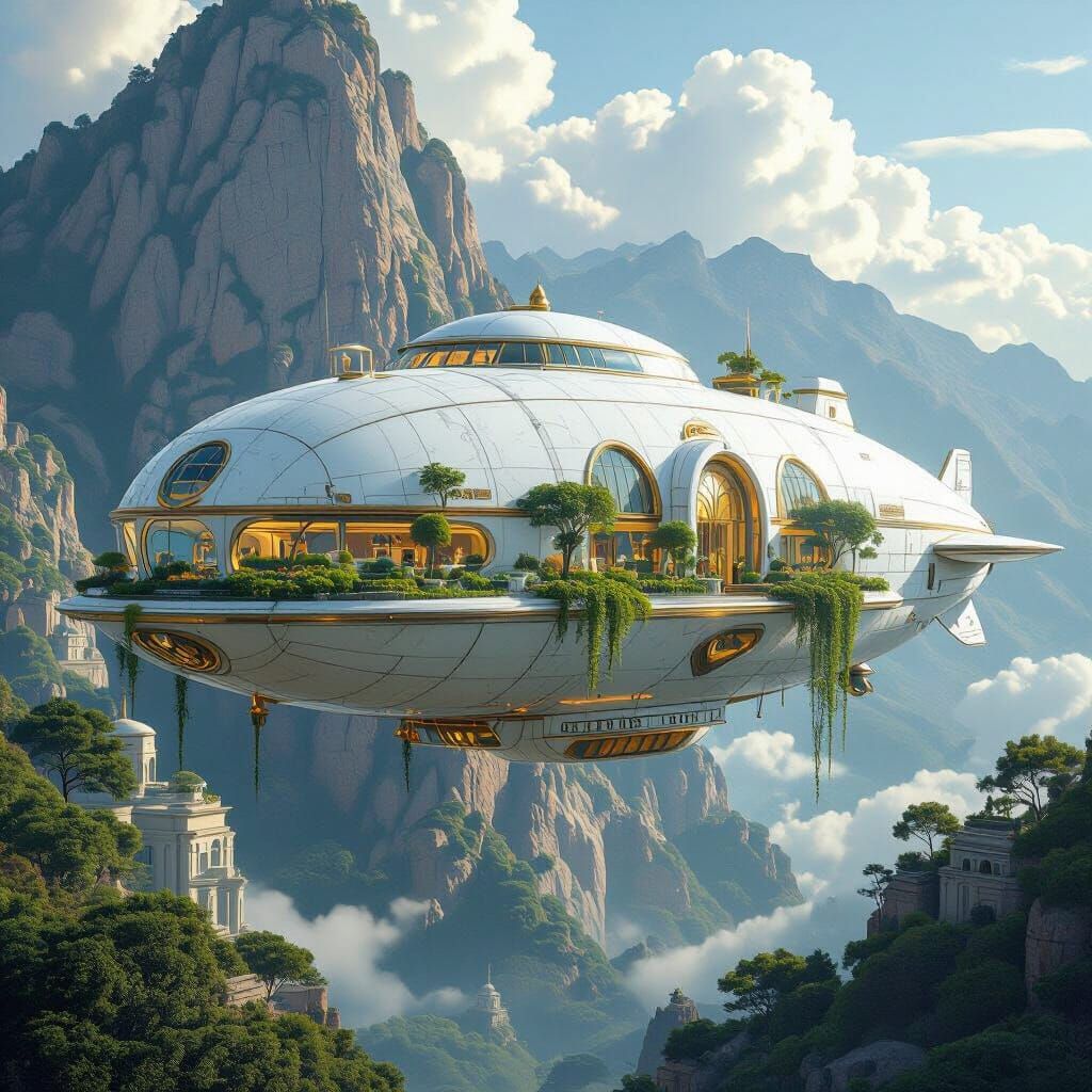 Majestic Solarpunk Airship in Grecofuturistic Dome
