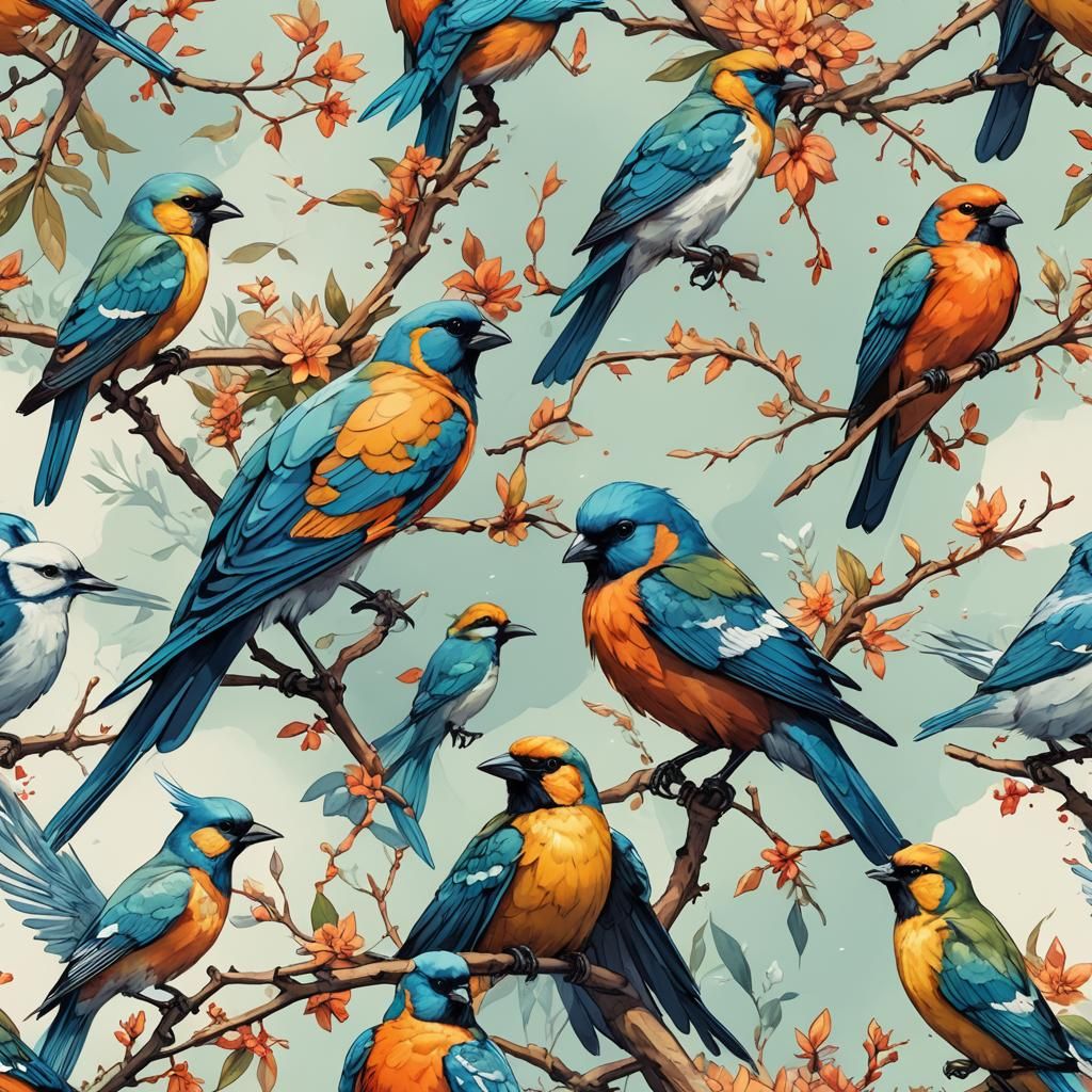 Geometric Bird in Intricate Detail, Ink and Oil Painting
