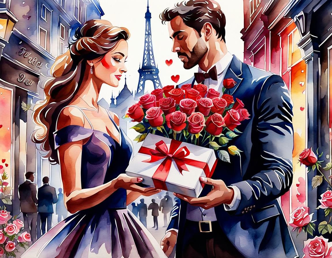 Valentine's Day: Watercolor Painting of a Romantic Gesture