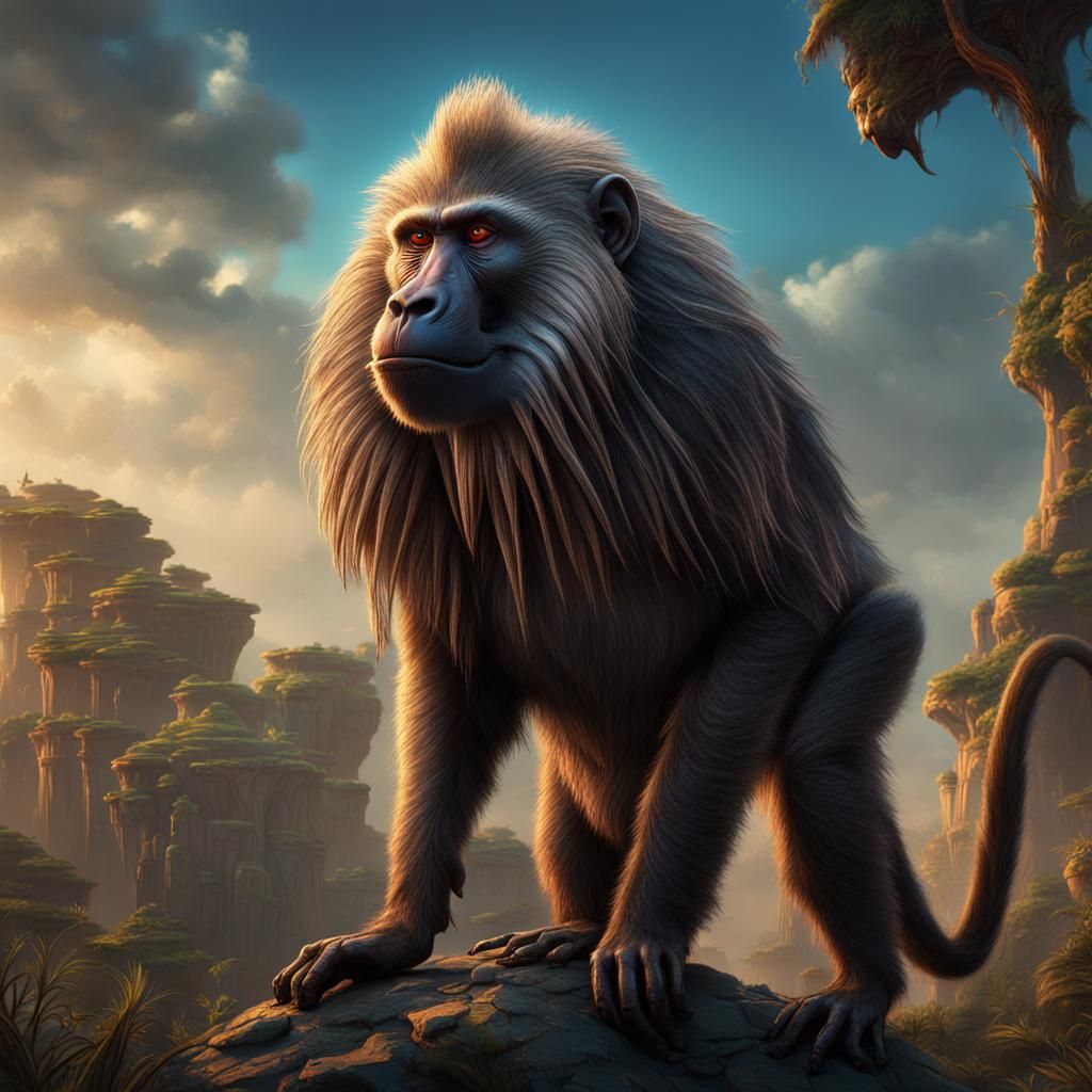 Detailed Matte Painting of a Baboon
