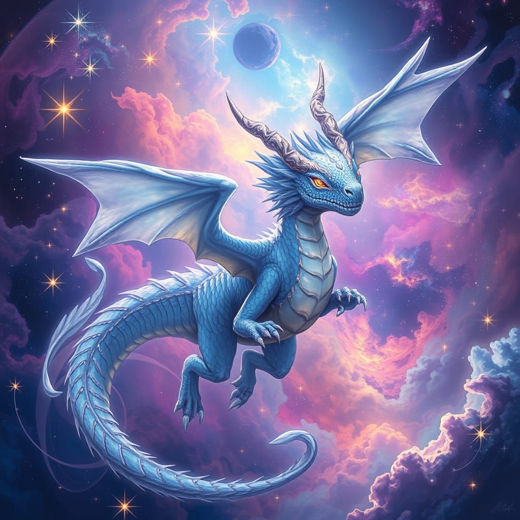 Celestial Dragon Soaring Through Cosmic Nebula