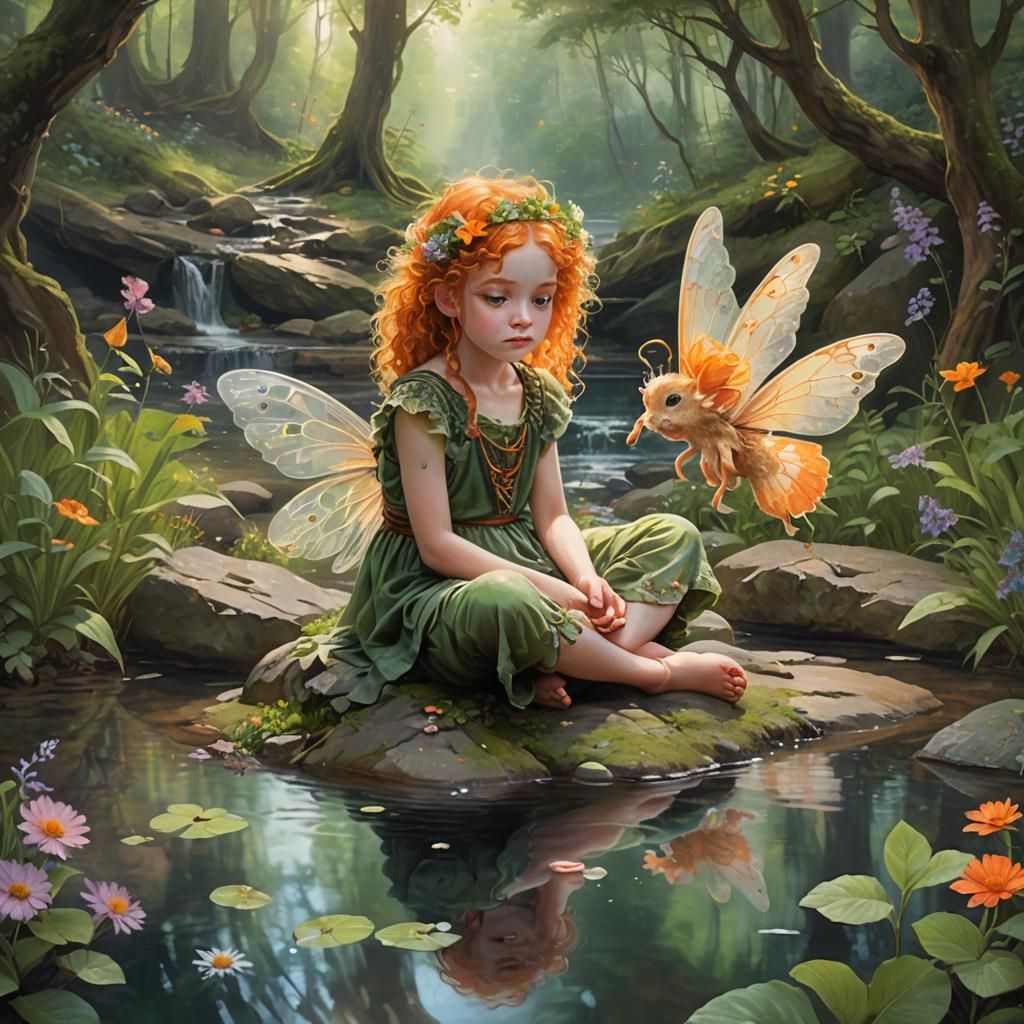 Fairy Child in Misty Forest, Rembrandt-esque Style