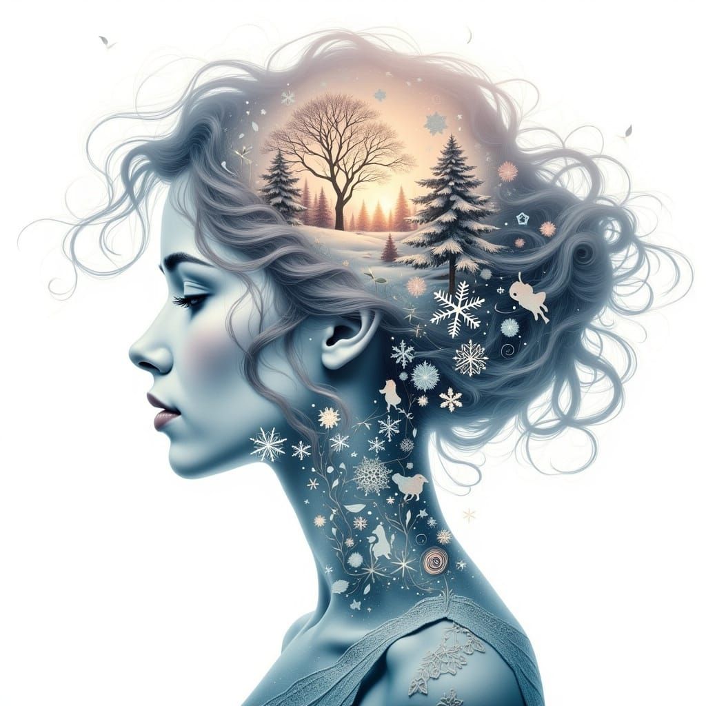 Winter Fairytale Double Exposure in Beatrix Potter Style