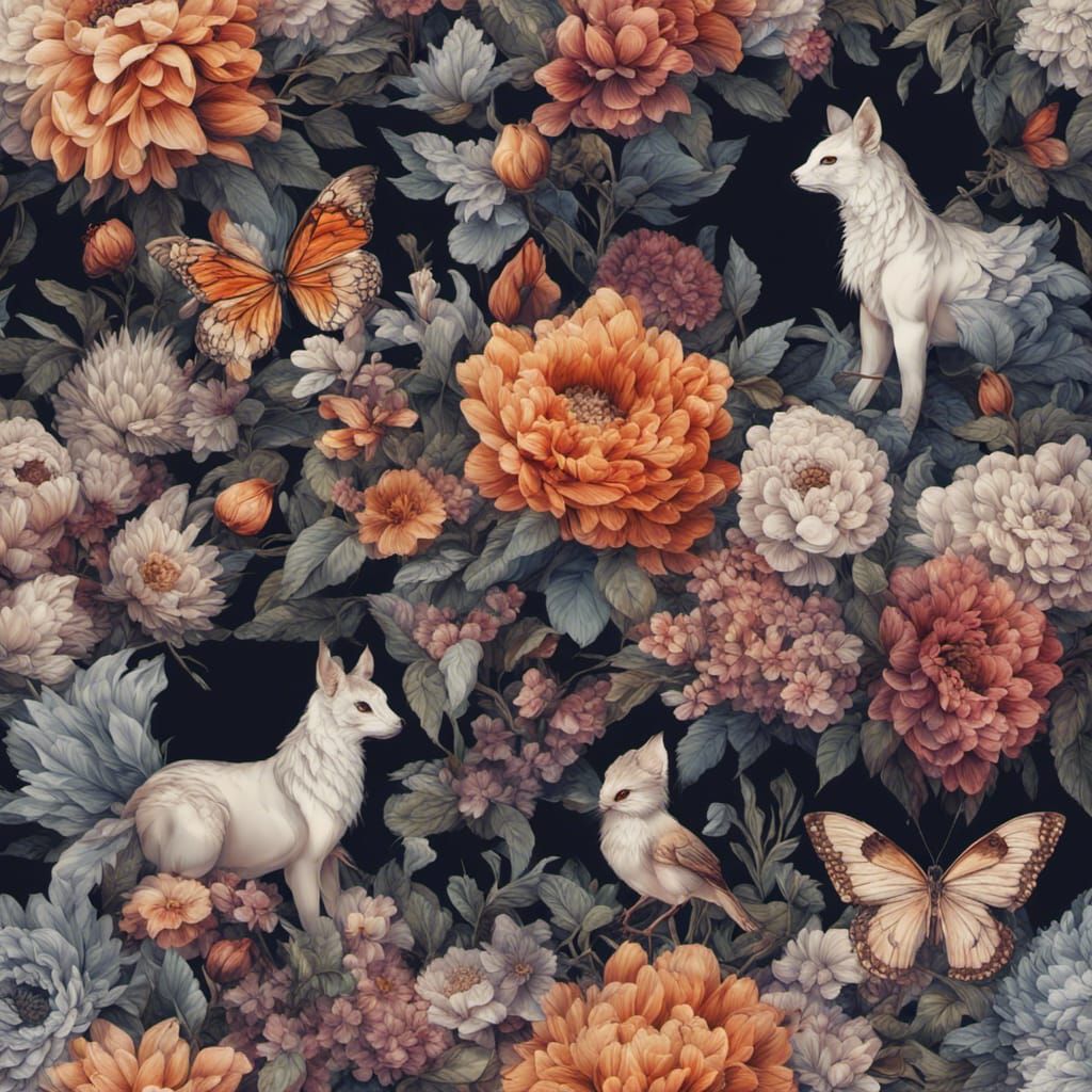 Floral Anime Animals in Hyperrealistic Style