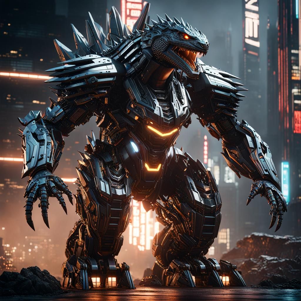 Futuristic Sci-Fi Godzilla with Intricate Mech Details