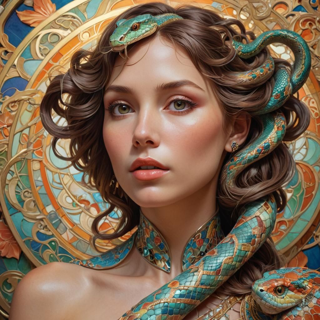 Serpentine Woman Portrait in Art Nouveau Style