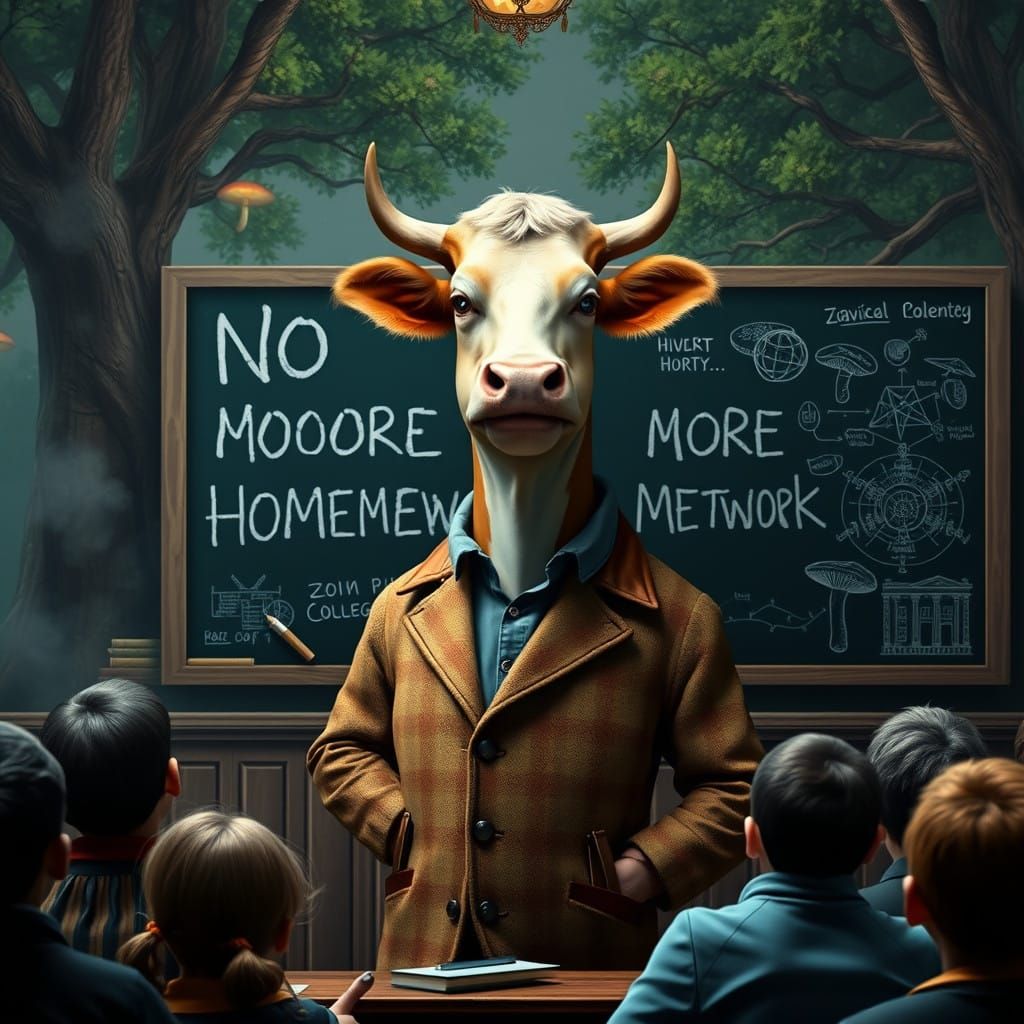 Majestic Cow Teaches College Class with No Homework