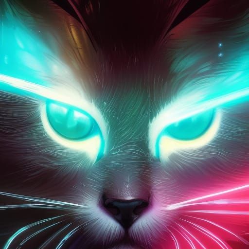Neon Cat in Dark Fantasy Style