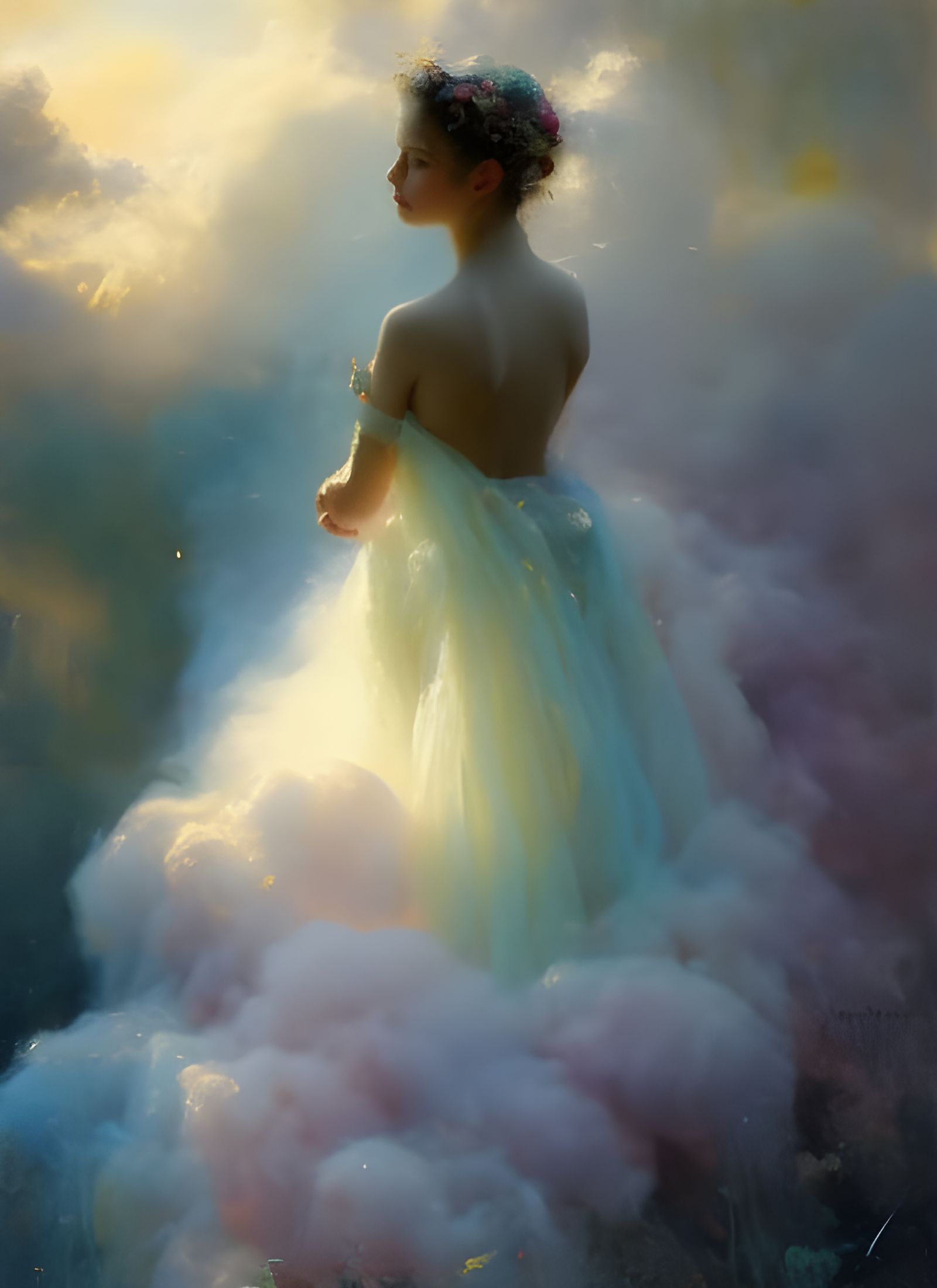 Princess in Cloud Dress: Oil Painting by Pino Daeni