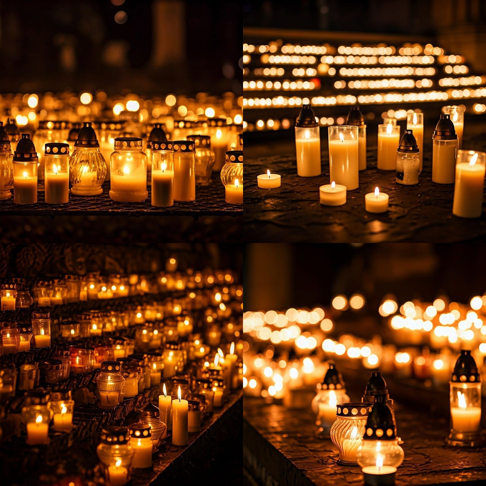 Memorial Candles Lit with Bokeh Effect, Professional Photogr...