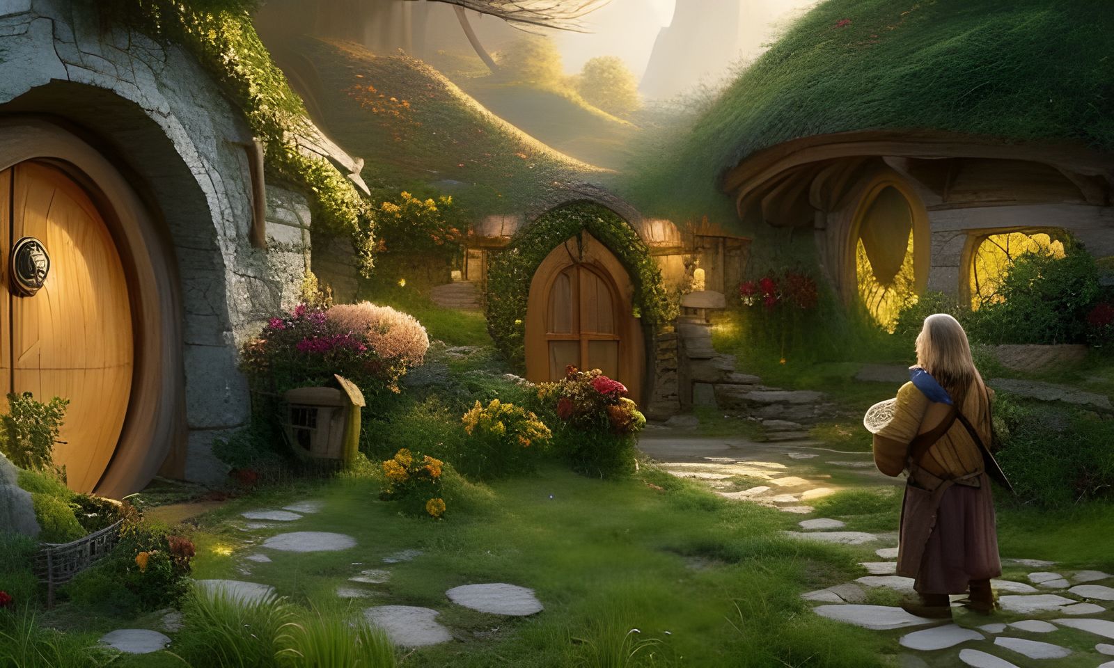 Peaceful Hobbit Home in a Flowery Landscape