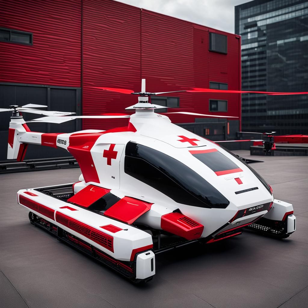 Cyberpunk MedEvac Drone on Landing Pad