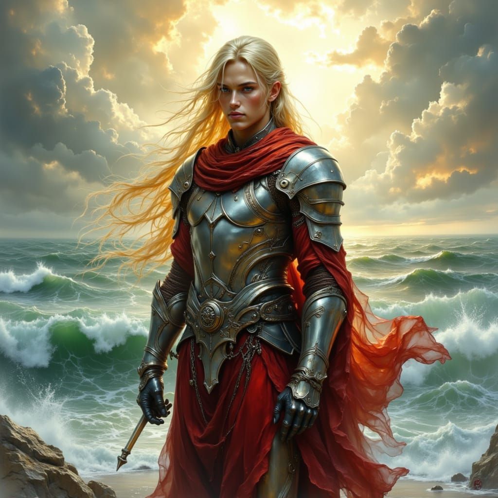 Elf Warrior with Cyborg Plating in Oil Realism Style