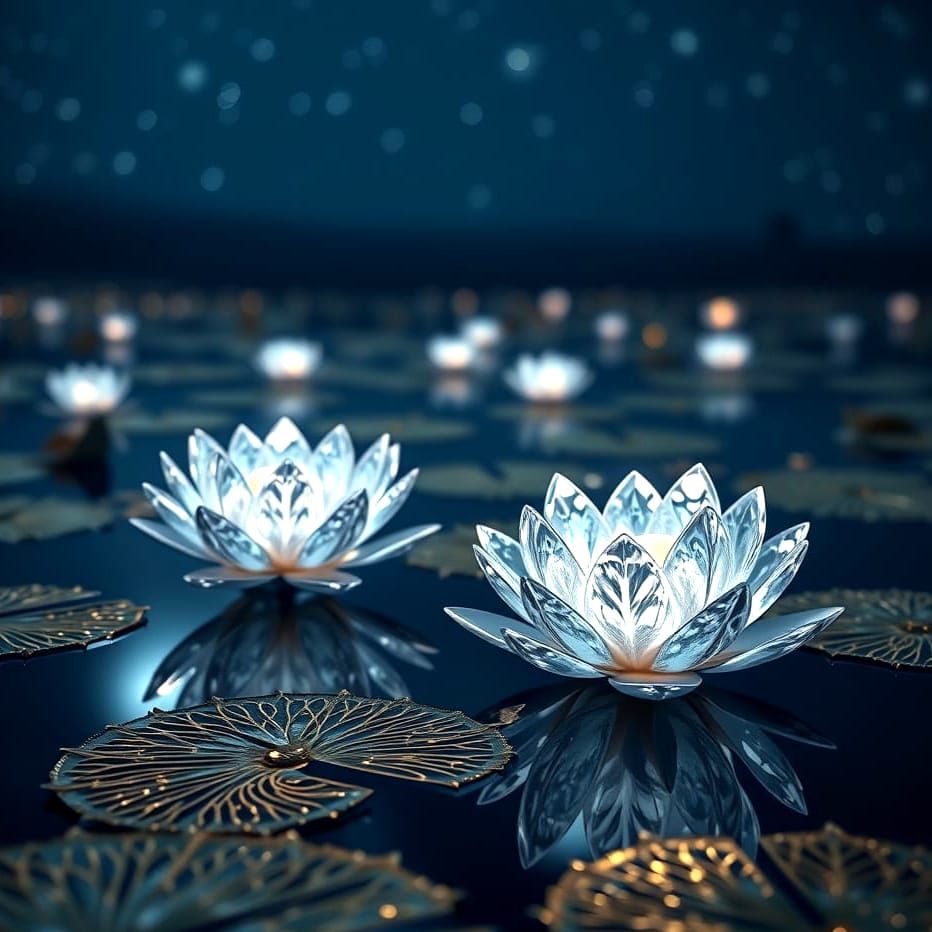 Moonlit Water Lilies in Luxurious Gold Filigree